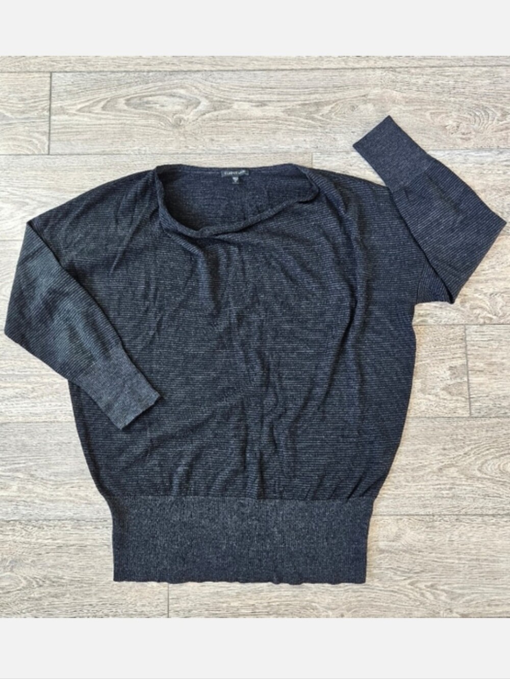 Eileen Fisher Gray Striped Lightweight Sweater Merino Wool